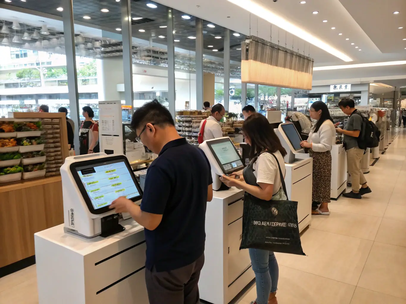 A retail store with employees assisting customers, illustrating the use of AI-powered VoIP for improved customer service and inventory management.