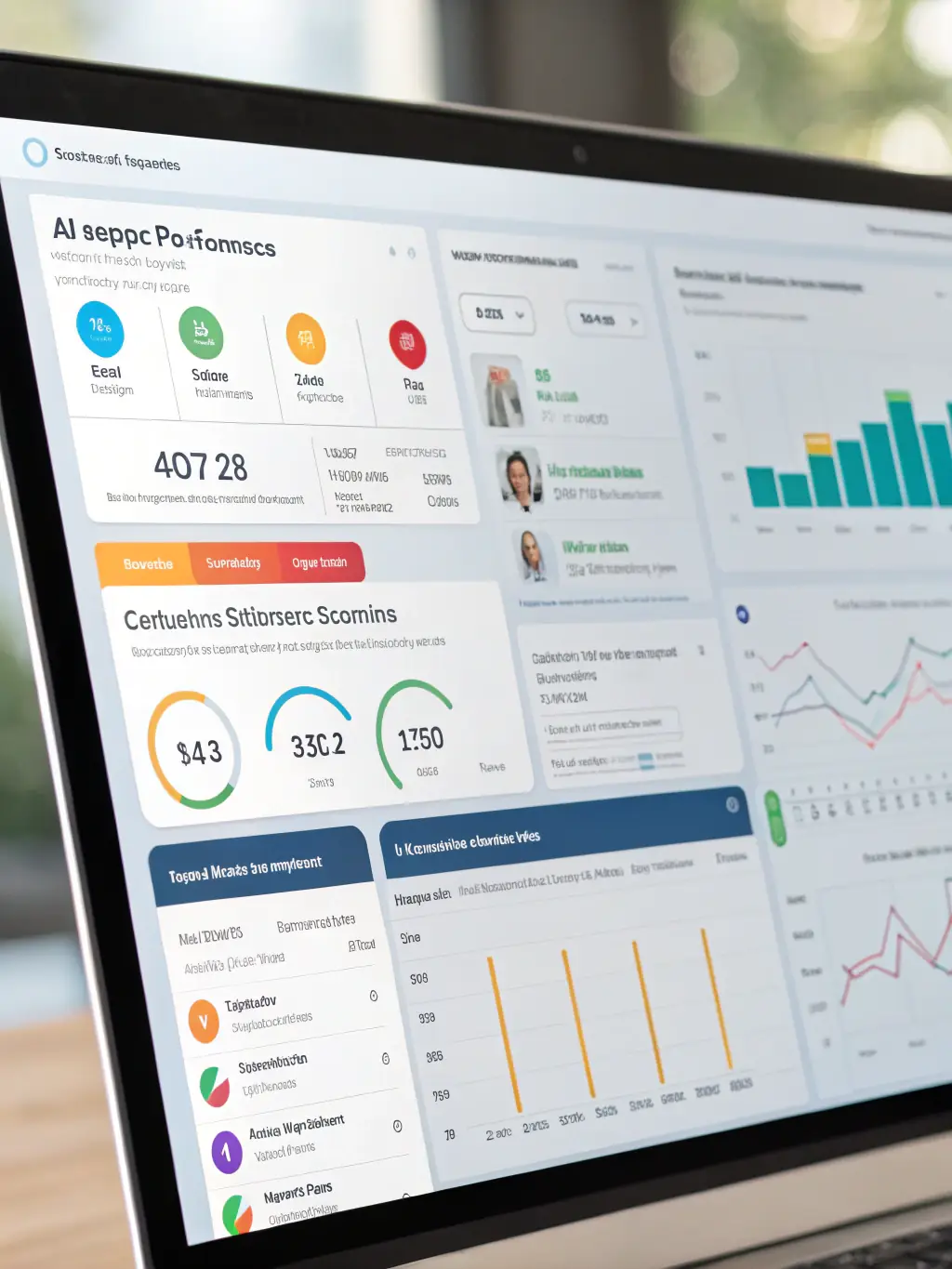 A visual representation of data analytics showing call routing efficiency and customer satisfaction scores improving over time, thanks to AI intent routing implementation.