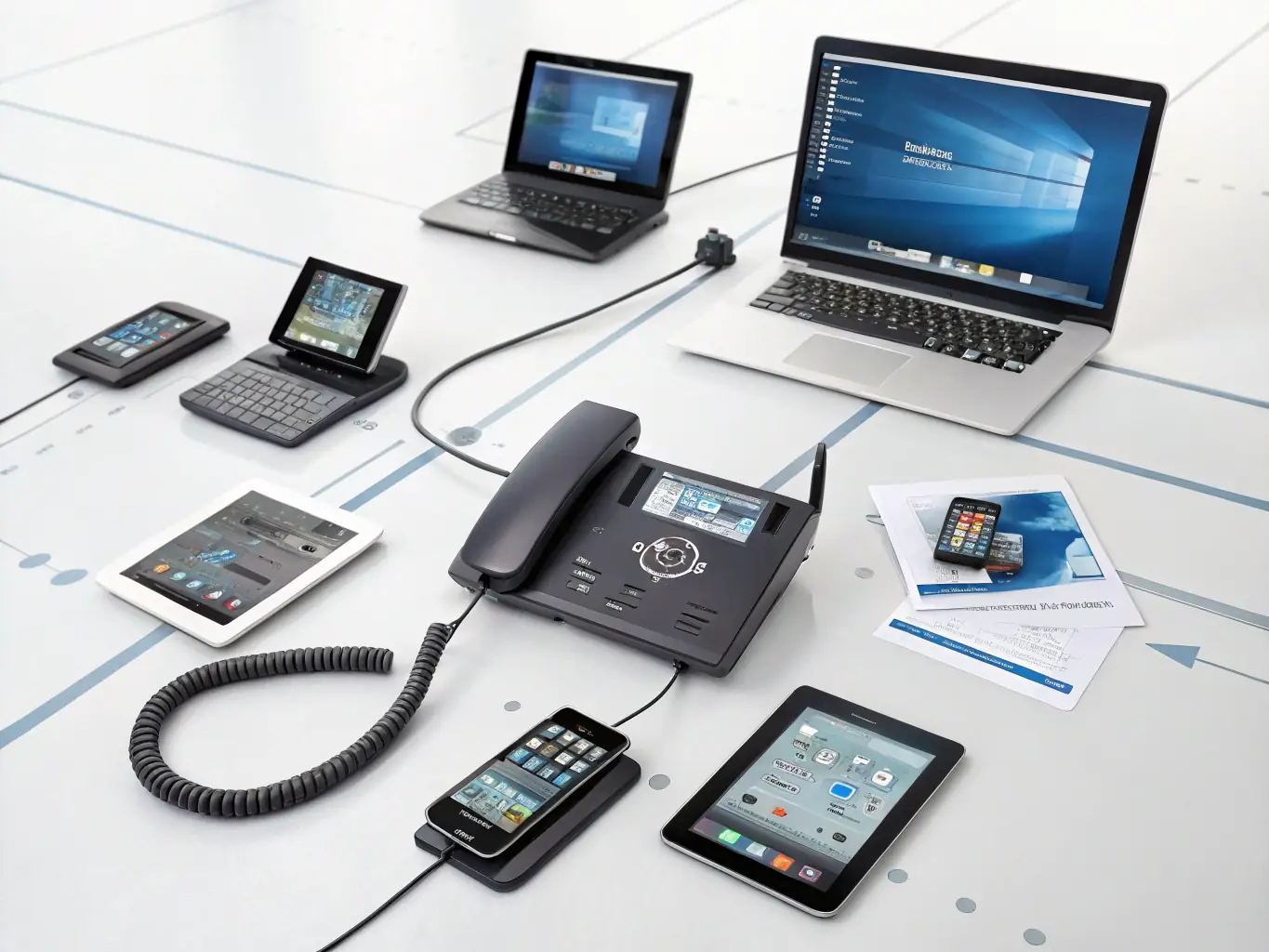 A diverse range of VoIP hardware and software solutions from various vendors, showcasing AIPoweredVoIP.com's vendor-neutral approach.