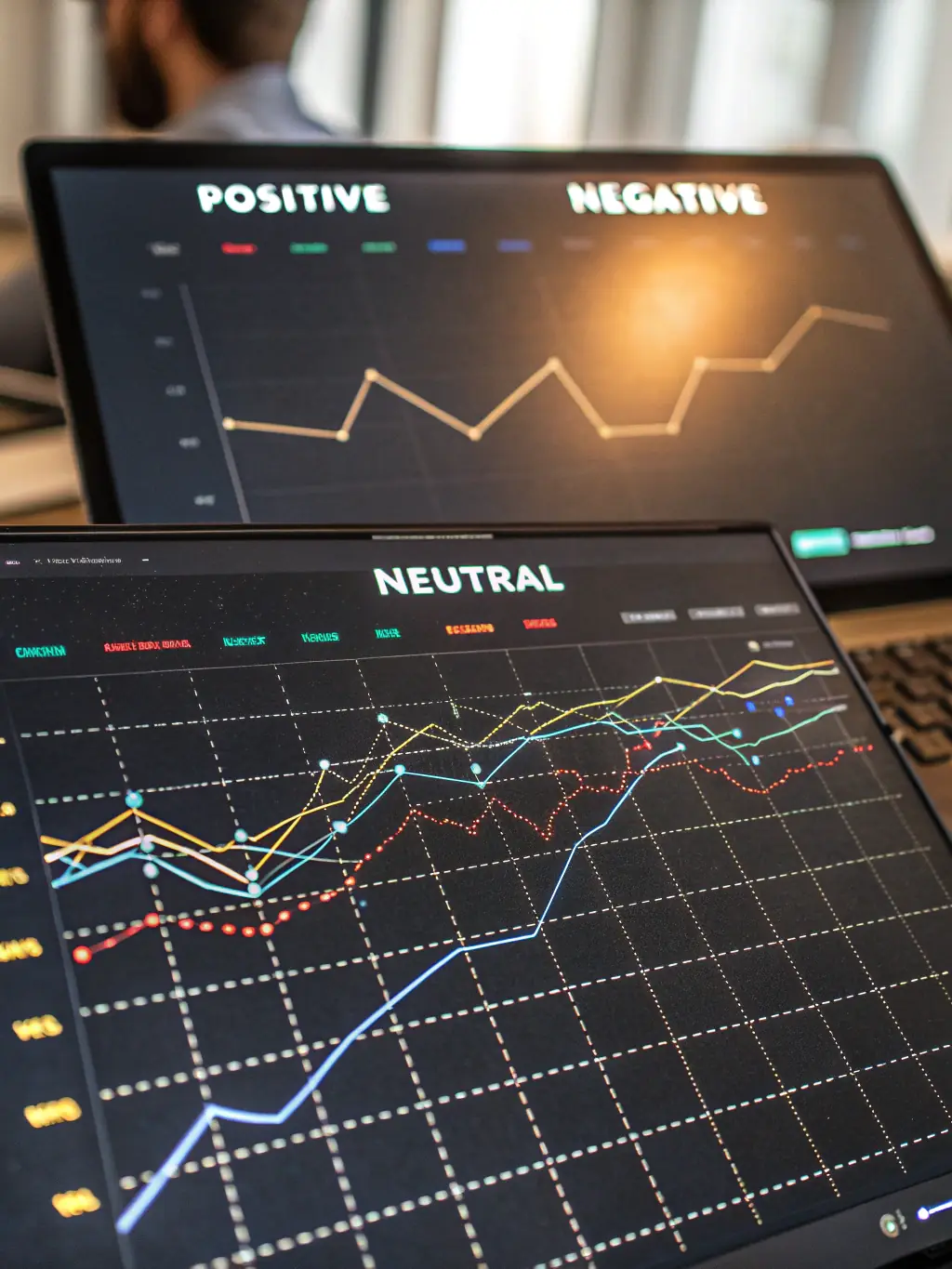 A visual representation of sentiment analysis, showing a graph with positive, negative, and neutral sentiment scores derived from a customer conversation.